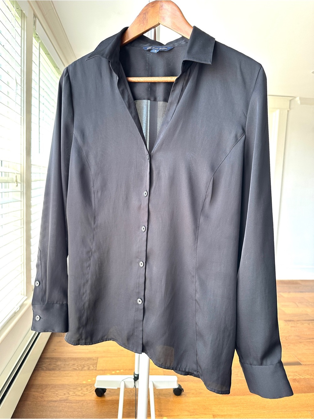 Brooks Brothers Classic Black Button-Up Blouse, Fitted, Long Sleeves